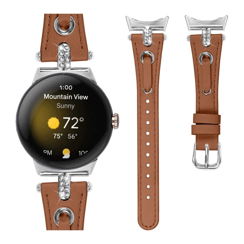 Google Pixel Watch Genuine Cow Leather Watch Strap Rhinestone Decor Watch Band