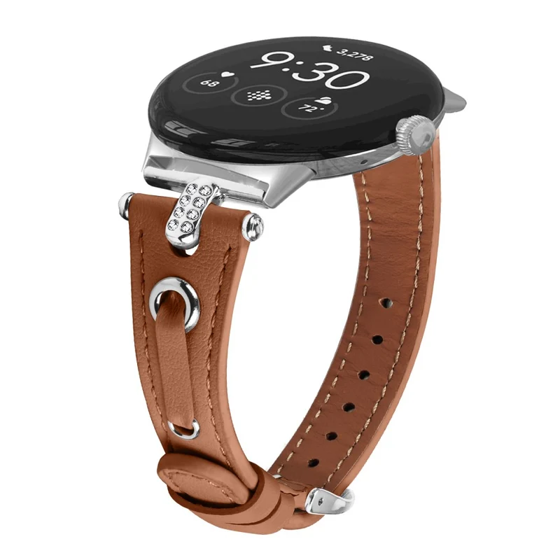 Google Pixel Watch Genuine Cow Leather Watch Strap Rhinestone Decor Watch Band