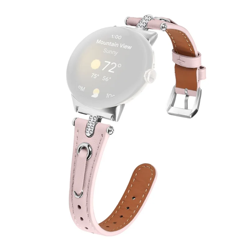 Google Pixel Watch Genuine Cow Leather Watch Strap Rhinestone Decor Watch Band