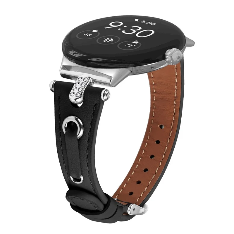 Google Pixel Watch Genuine Cow Leather Watch Strap Rhinestone Decor Watch Band
