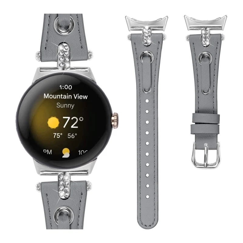 Google Pixel Watch Genuine Cow Leather Watch Strap Rhinestone Decor Watch Band