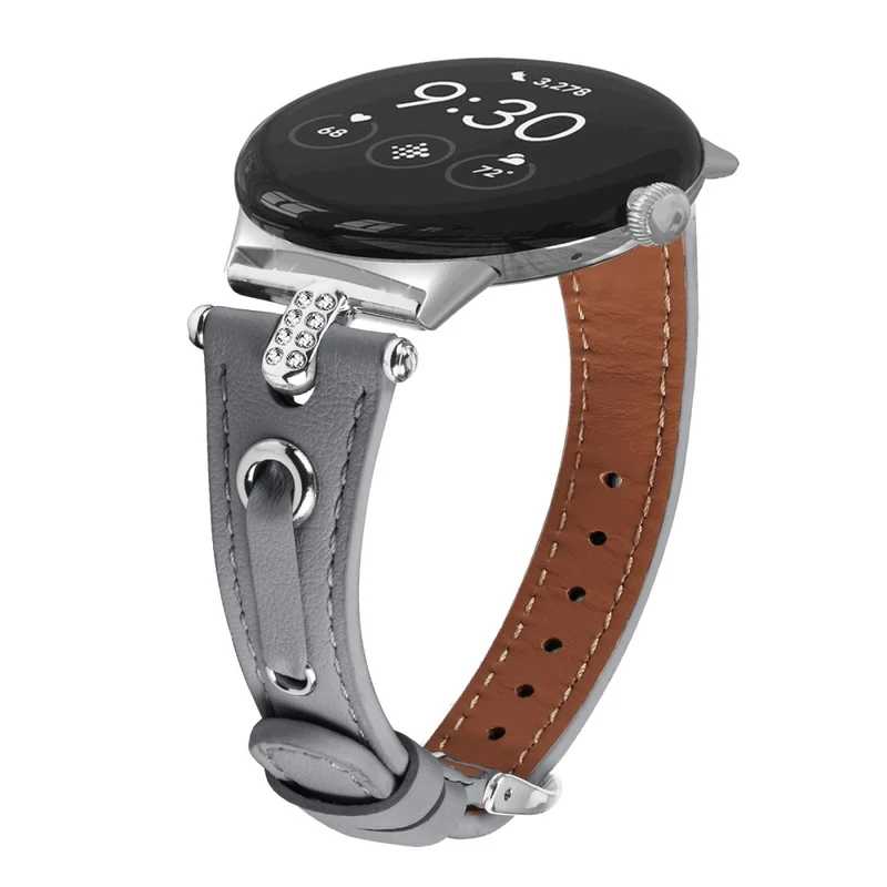 Google Pixel Watch Genuine Cow Leather Watch Strap Rhinestone Decor Watch Band