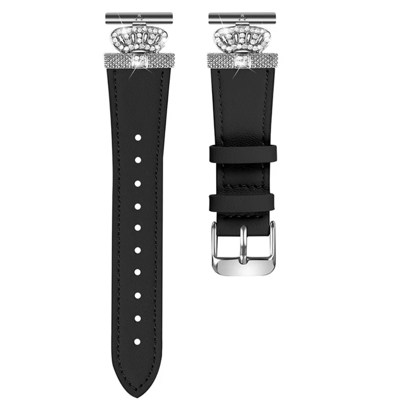 Garmin Vivomove HR / Vivomove Watch Band Rhinestone Crown Design Cowhide Strap - Apricot