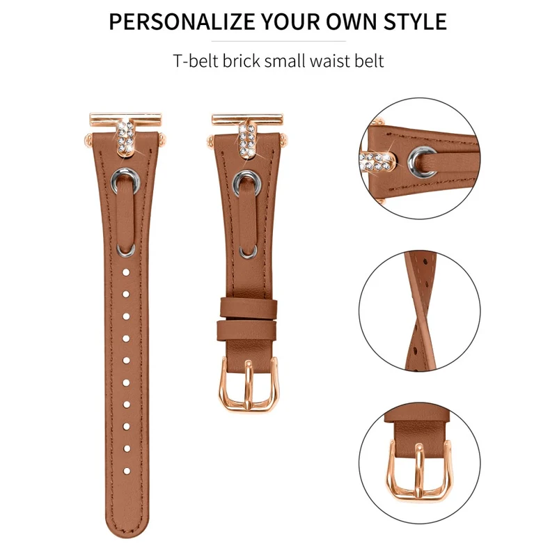Garmin Vivomove / Vivomove HR Watch Band Replacement Genuine Cow Leather Strap with Rhinestone Decor