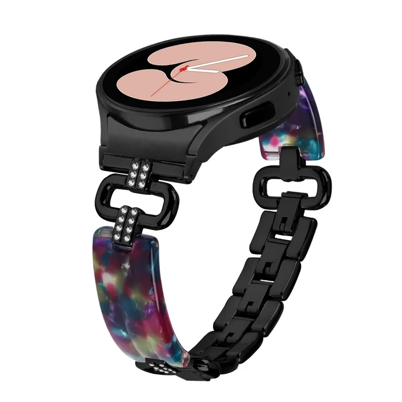Resin Strap Watch 20mm Watch Band - Black / Purple+Green Pattern