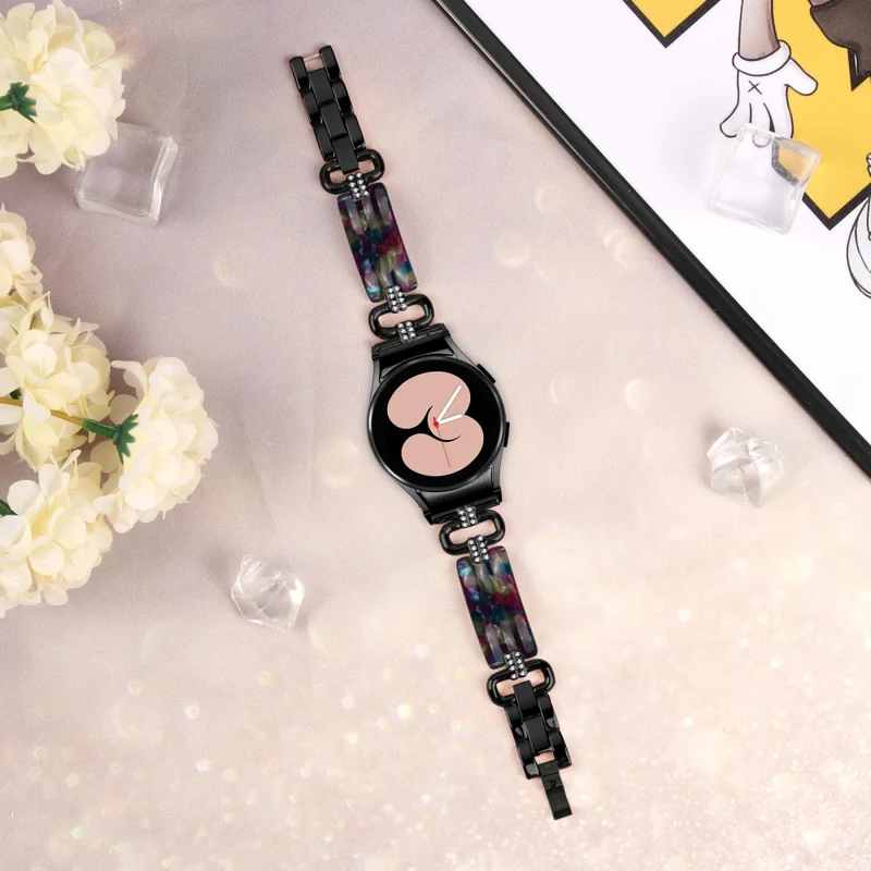 Resin Strap Watch 20mm Watch Band - Black / Purple+Green Pattern