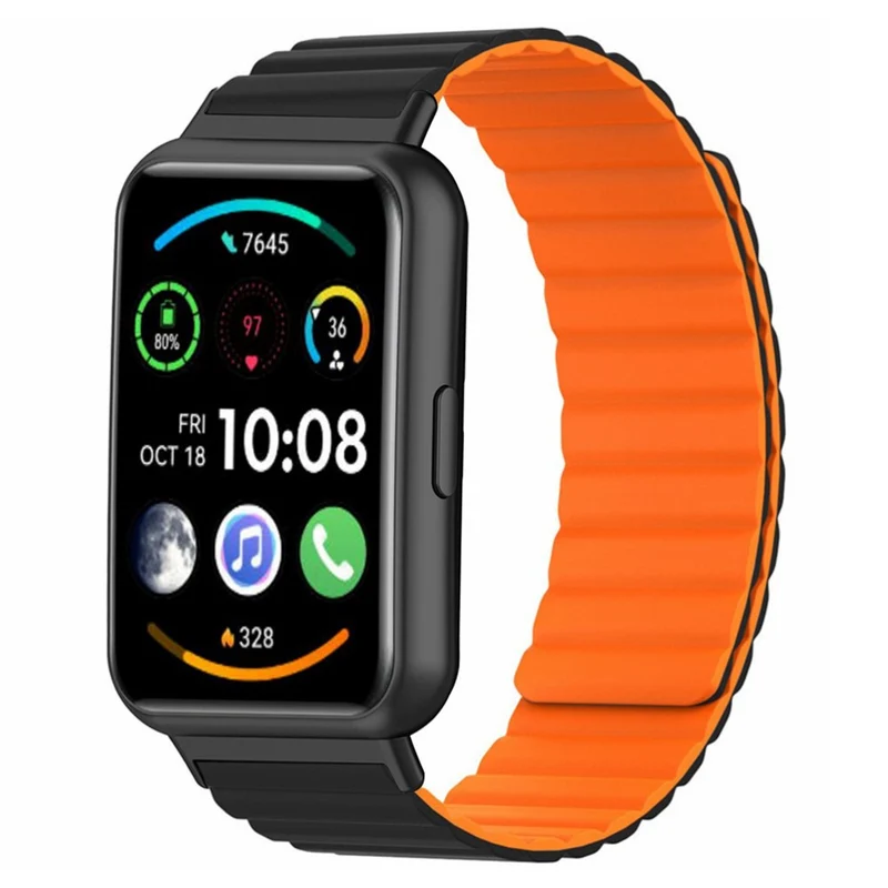 Huawei Watch Fit 2 Magnetic Watch Strap Flexible Adjustable Wristband - Black+Orange
