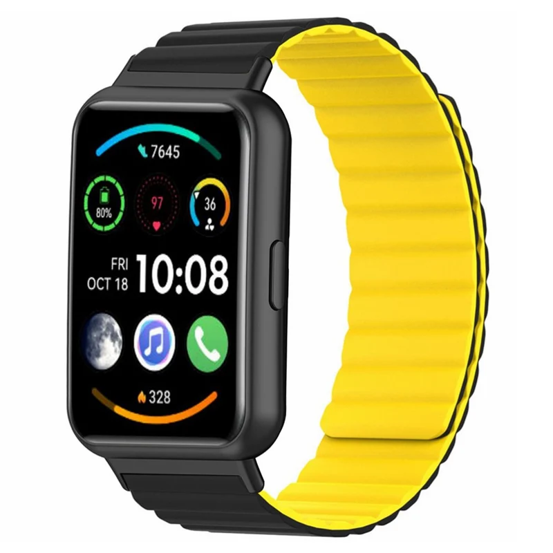 Huawei Watch Fit 2 Magnetic Watch Strap Flexible Adjustable Wristband - Black+Orange