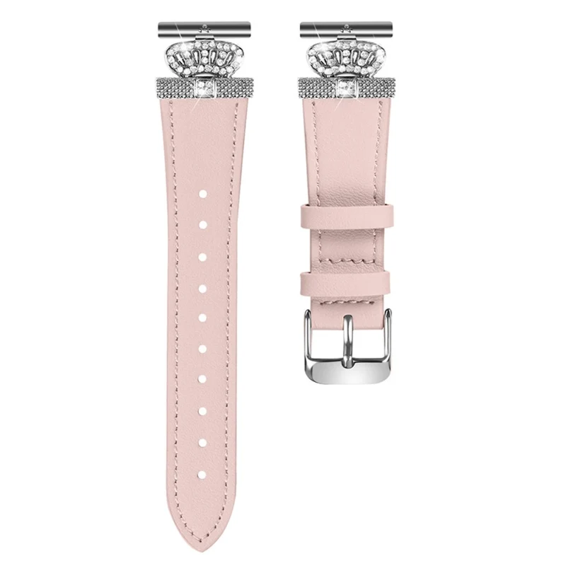 GarminMove 3 / Vivomove 3 Watchband with Rhinestone Crown Decor Genuine Cow Leather Strap Siver Connector