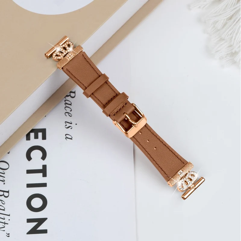 GarminMove 3 / Vivomove 3 Watchband Genuine Cow Leather Strap Connector with Rhinestone Crown Decor