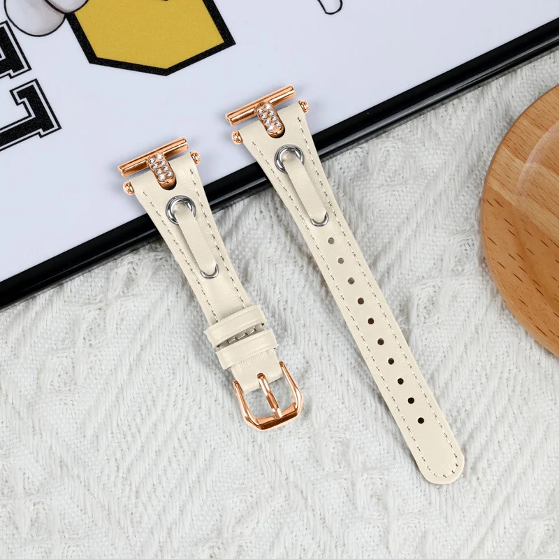 Garmin Move 3 / Vivomove 3 Watchband Genuine Cow Leather T-belt with Rhinestone Decor
