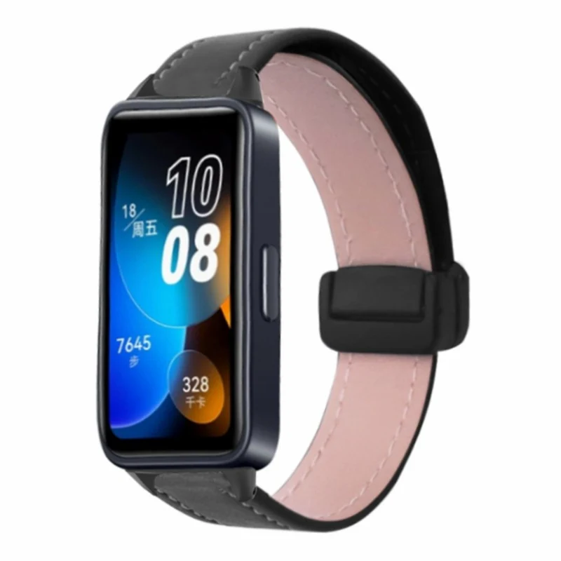 Xiaomi Smart Band 8 Watch Band Magnetic PU Leather and Metal Strap Replacement