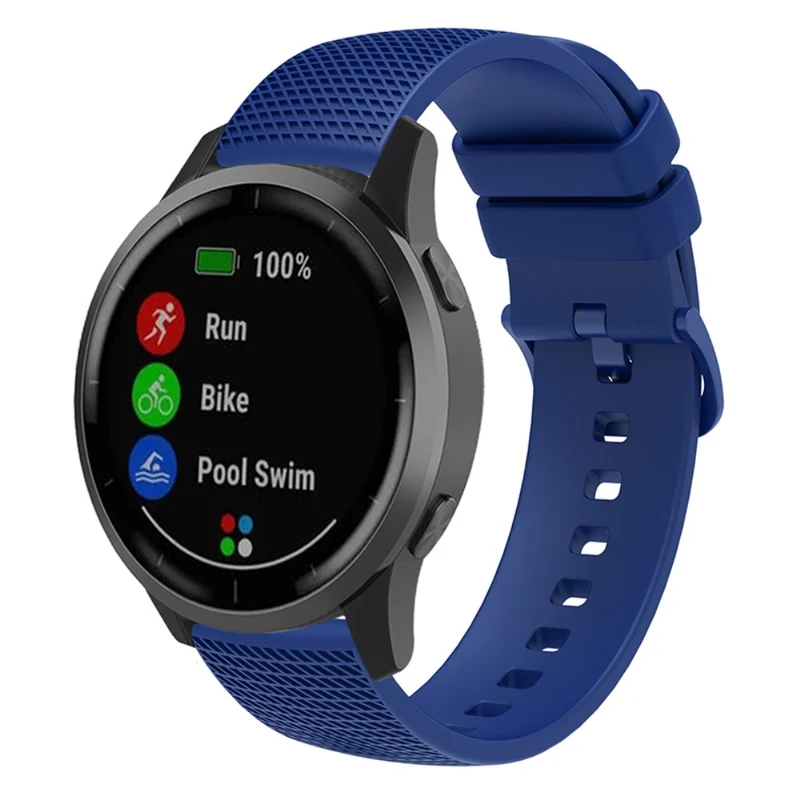 Garmin Venu 3S / Forerunner 265S Watch Strap 18mm Plaid Pattern Silicone Band - Navy Blue