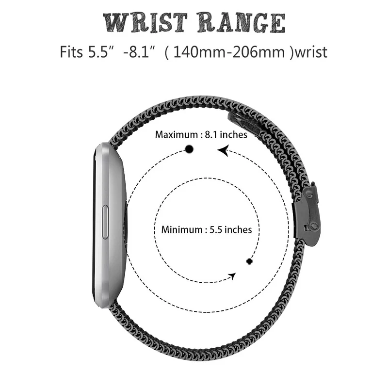 Popglory 1.85'' P66 Smart Watch Strap Quick Release Milanese 22mm Watch Band with Buckle