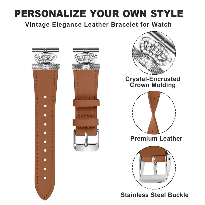 Pebble Time Round / Pebble 2 Cowhide Strap Rhinestone Decor Wrist Band