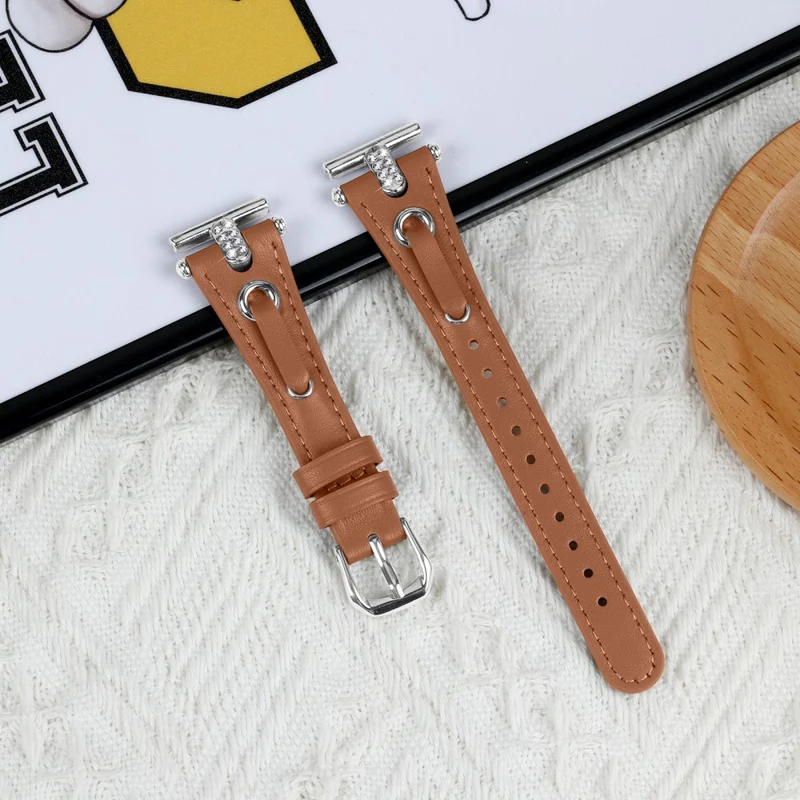 Pebble Time Round / Pebble 2 Replacement Band Rhinestone Decor Genuine Cow Leather Watch Strap