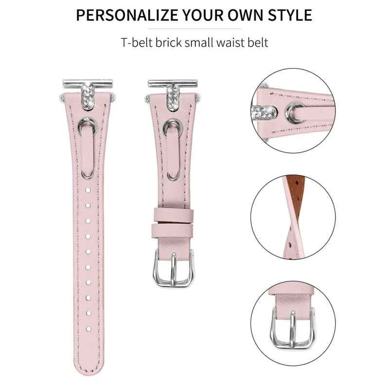 Pebble Time Round / Pebble 2 Replacement Band Rhinestone Decor Genuine Cow Leather Watch Strap