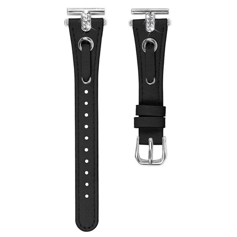 Pebble Time Round / Pebble 2 Replacement Band Rhinestone Decor Genuine Cow Leather Watch Strap