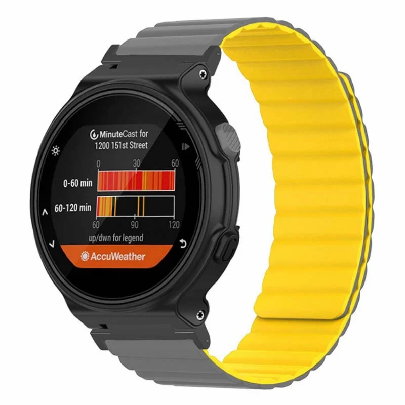 Garmin Forerunner 220 / 230 / 235 / 735XT / 620 / 63 Flexible Strap Magnetic Smartwatch Bands - Grey+Yellow