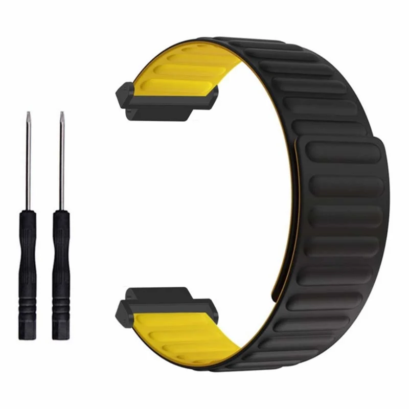 Garmin Forerunner 220 / 230 / 235 / 735XT / 620 / 63 Flexible Strap Magnetic Smartwatch Bands - Grey+Yellow