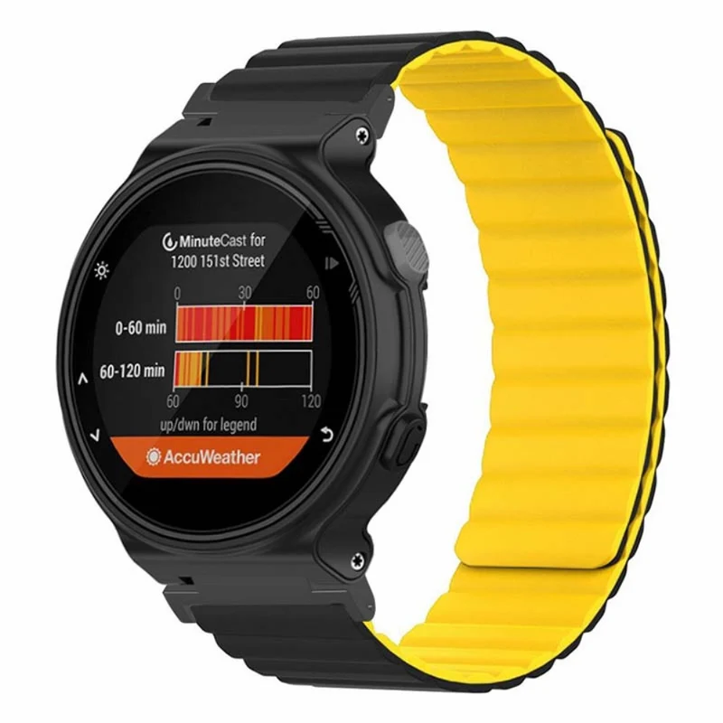 Garmin Forerunner 220 / 230 / 235 / 735XT / 620 / 63 Flexible Strap Magnetic Smartwatch Bands - Grey+Yellow