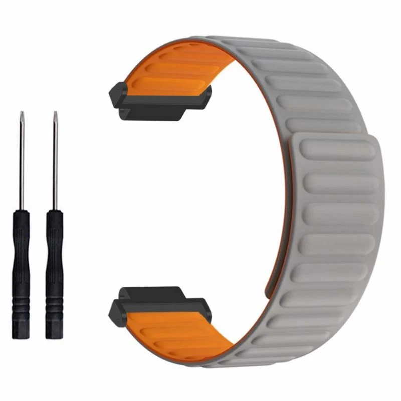 Garmin Forerunner 220 / 230 / 235 / 735XT / 620 / 63 Flexible Strap Magnetic Smartwatch Bands - Grey+Yellow