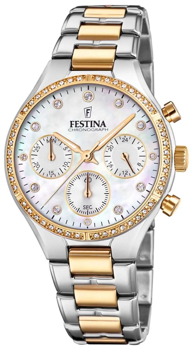 Festina Boyfriend F20402/1 Damenuhr • Perlmutt-Zifferblatt • Edle Zirkonia-Lünette