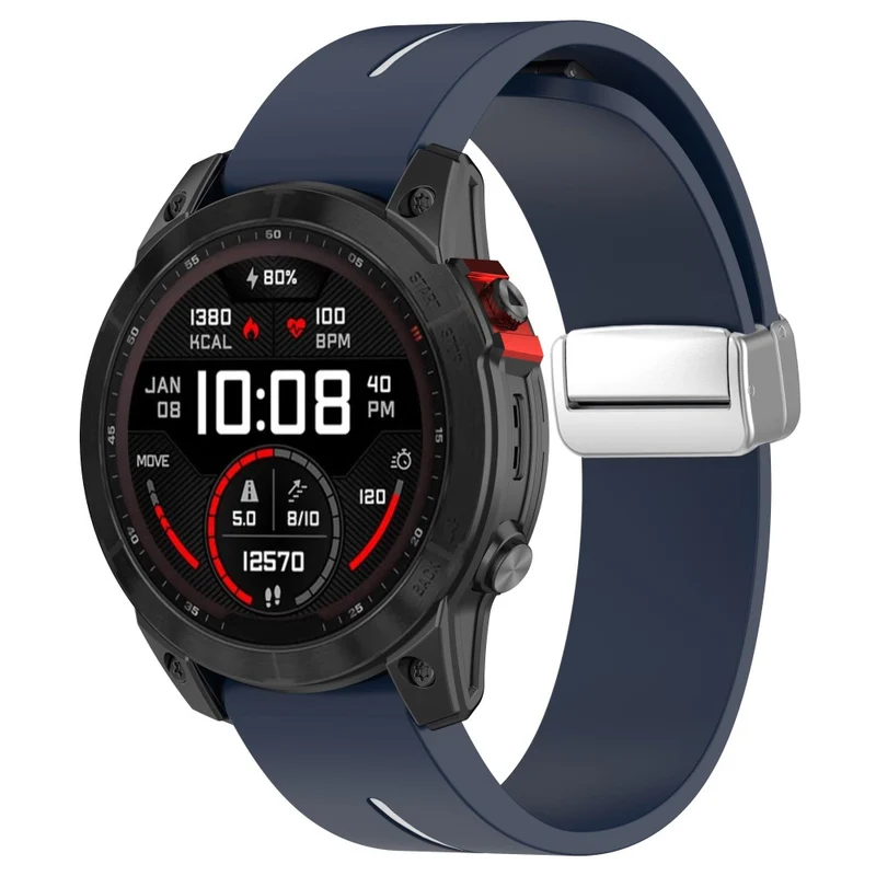 Garmin 26mm Quickfit Universal Silver Buckle Flexible Band Watch Strap - Midnight Blue+White