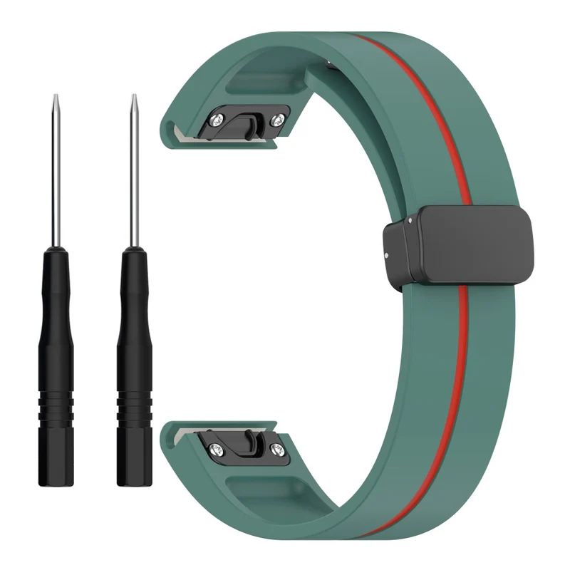 Garmin 26mm Quickfit Universal Watch Band Black Buckle Dual Color Flexible Strap - Army Green+Black