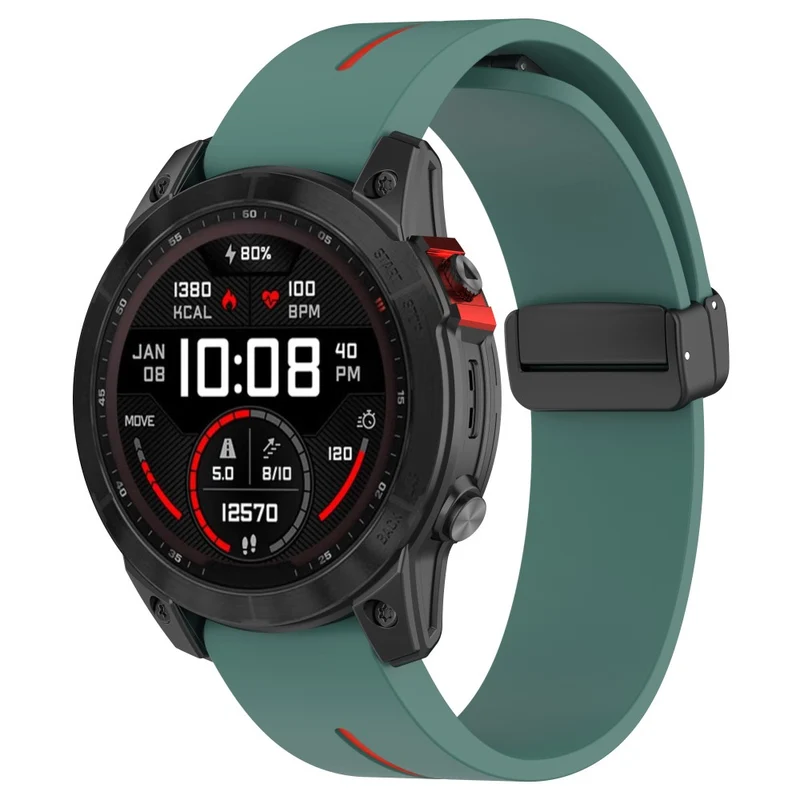 Garmin 26mm Quickfit Universal Watch Band Black Buckle Dual Color Flexible Strap - Army Green+Black