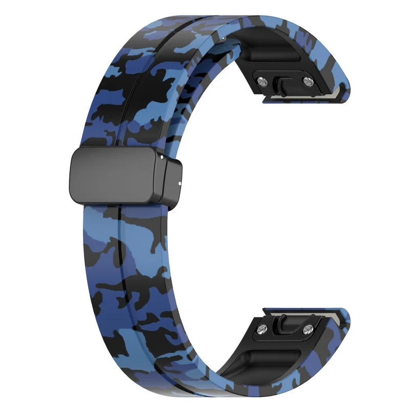 Garmin 26mm Quickfit Universal Black Buckle Watch Band Flexible Strap - Camo Blue