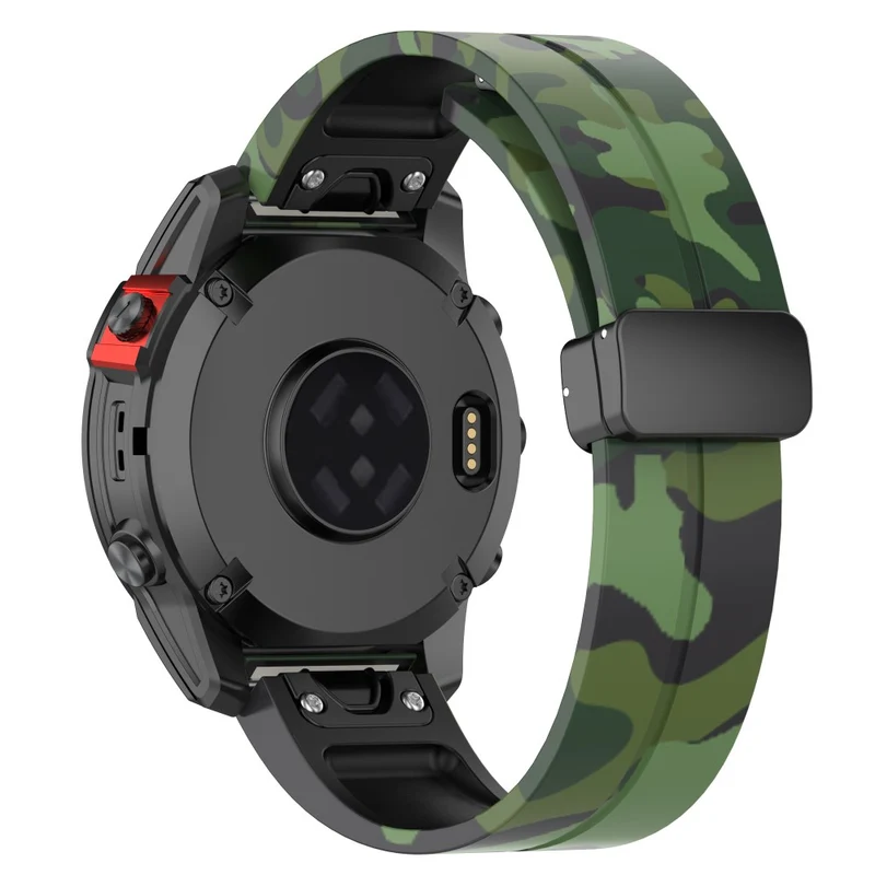Garmin 26mm Quickfit Universal Black Buckle Watch Band Flexible Strap - Camo Blue