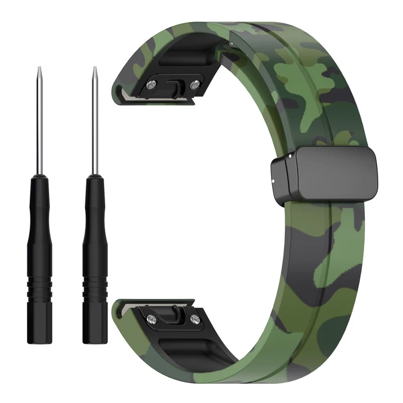 Garmin 26mm Quickfit Universal Black Buckle Watch Band Flexible Strap - Camo Blue