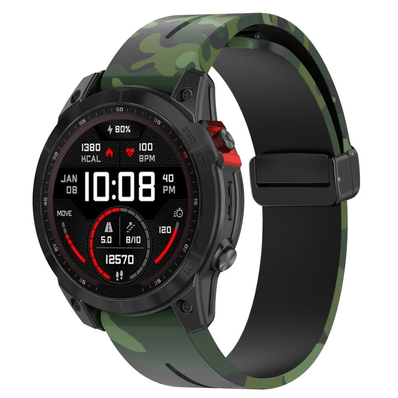 Garmin 26mm Quickfit Universal Black Buckle Watch Band Flexible Strap - Camo Blue