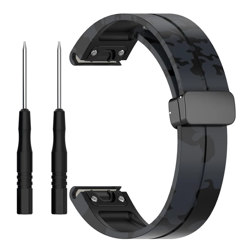 Garmin 26mm Quickfit Universal Black Buckle Watch Band Flexible Strap - Camo Blue