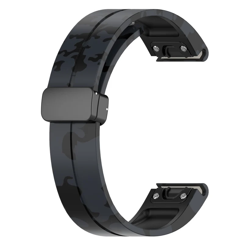 Garmin 26mm Quickfit Universal Black Buckle Watch Band Flexible Strap - Camo Blue