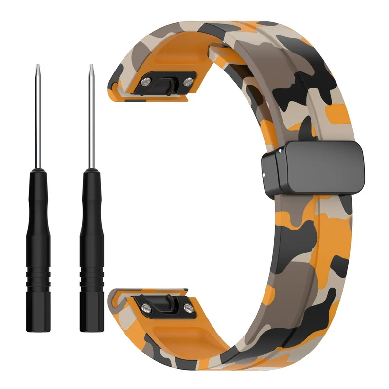 Garmin 26mm Quickfit Universal Black Buckle Watch Band Flexible Strap - Camo Blue