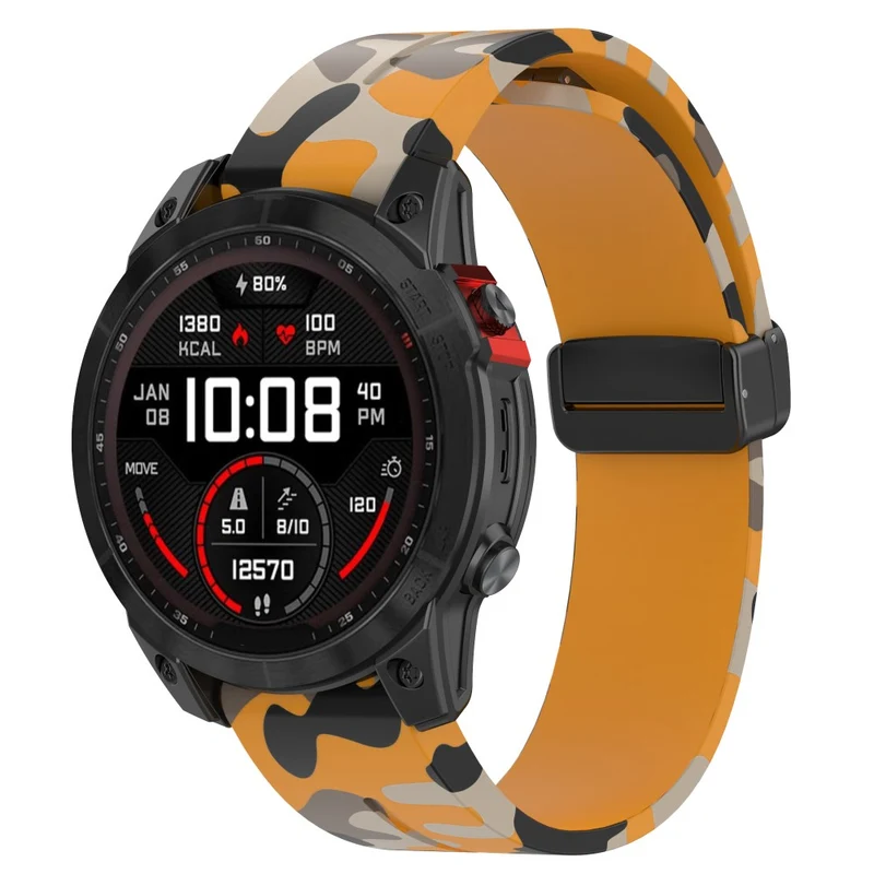 Garmin 26mm Quickfit Universal Black Buckle Watch Band Flexible Strap - Camo Blue
