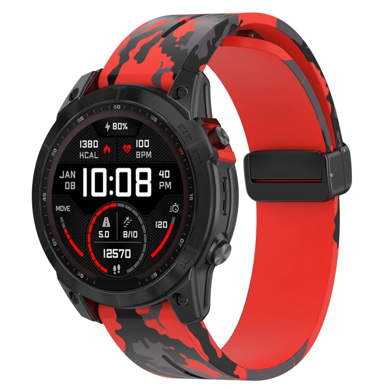 Garmin 26mm Quickfit Universal Black Buckle Watch Band Flexible Strap - Camo Blue