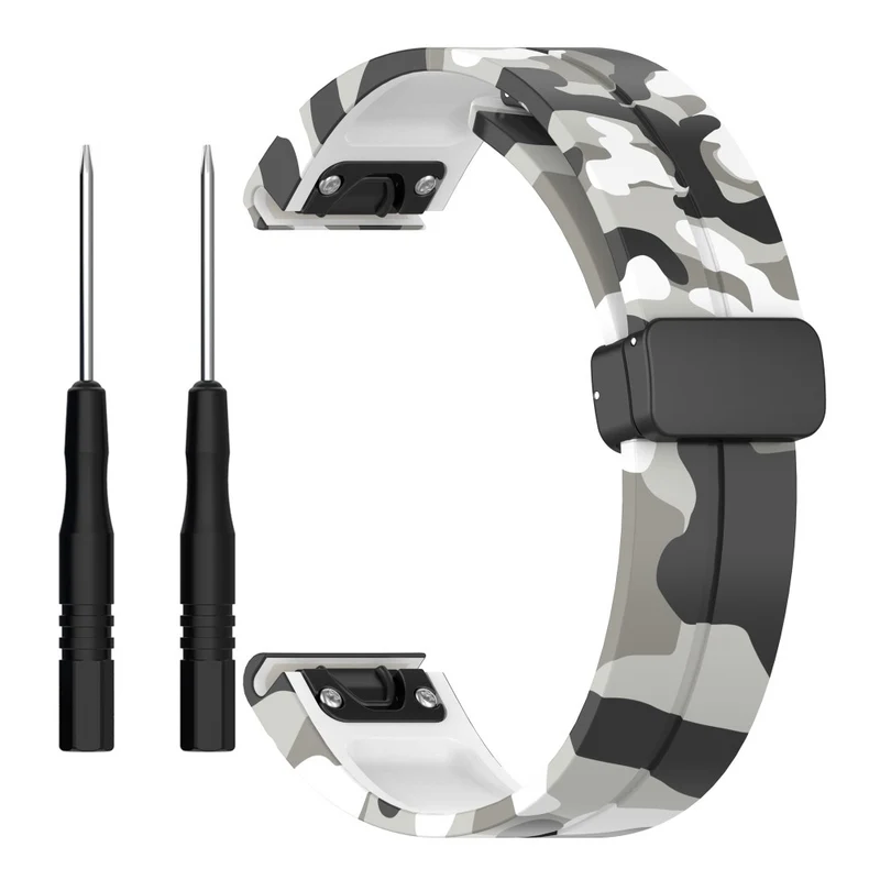 Garmin 26mm Quickfit Universal Black Buckle Watch Band Flexible Strap - Camo Blue