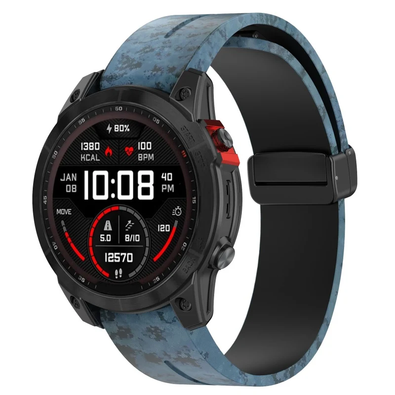 Garmin 26mm Quickfit Universal Black Buckle Watch Band Flexible Strap - Camo Blue