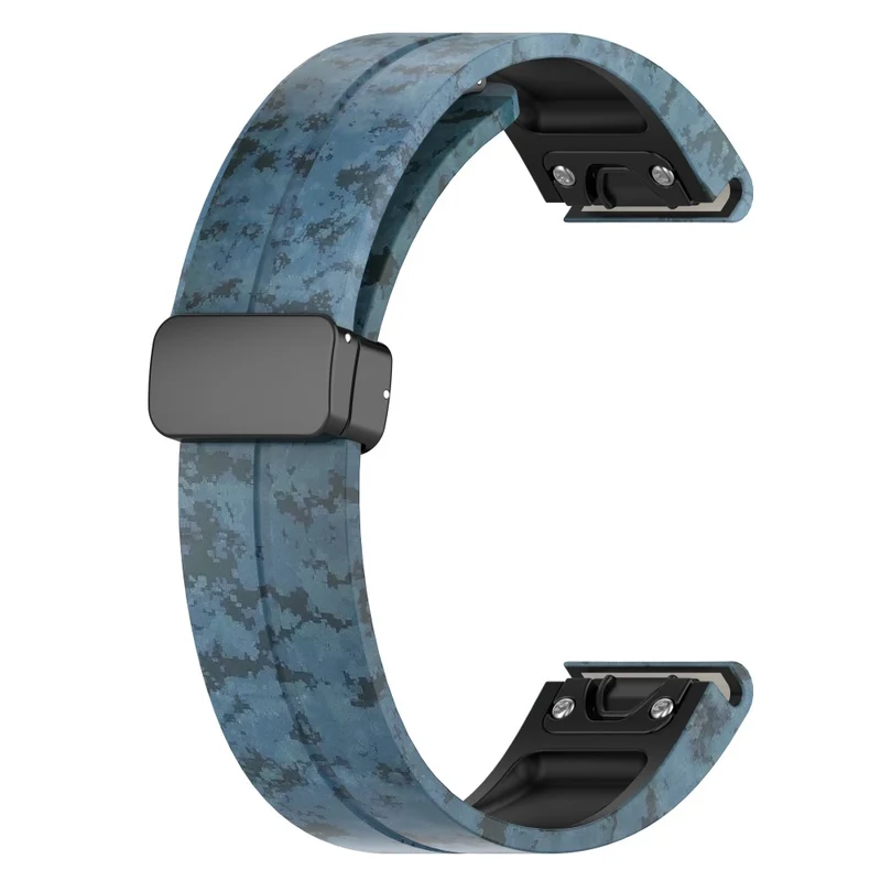 Garmin 26mm Quickfit Universal Black Buckle Watch Band Flexible Strap - Camo Blue