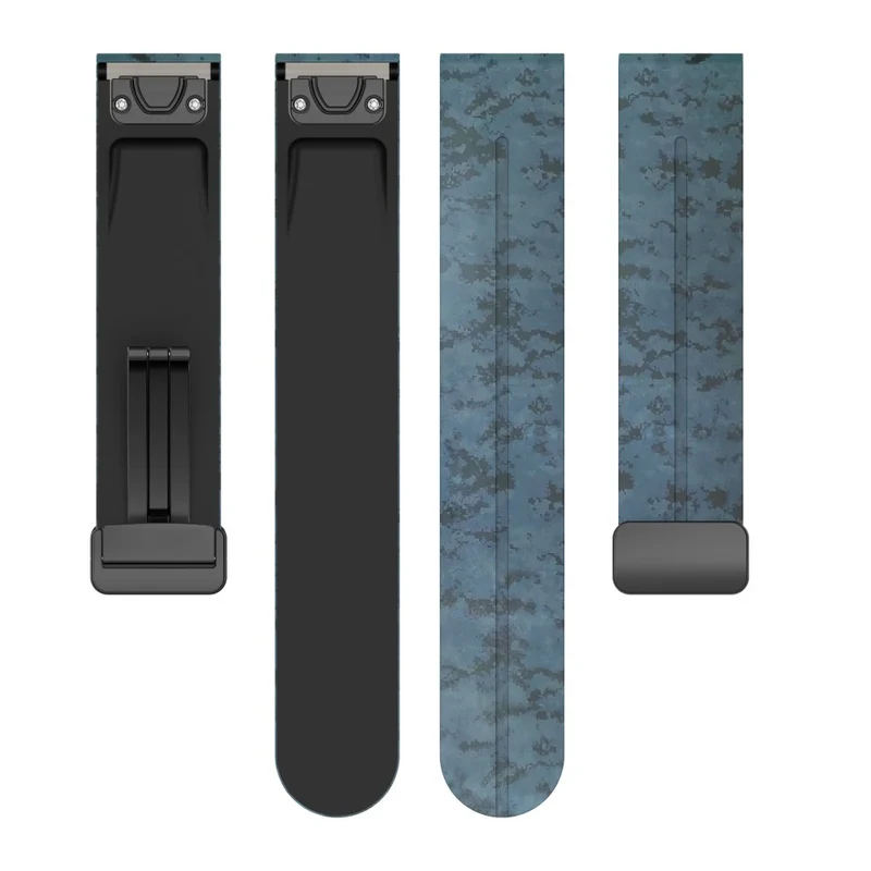 Garmin 26mm Quickfit Universal Black Buckle Watch Band Flexible Strap - Camo Blue