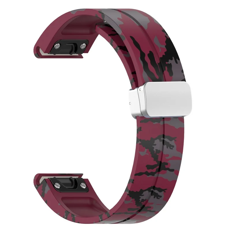 Garmin 26mm Quickfit Universal Flexible Watch Band Silver Buckle Wrist Strap - Camo Wine Red