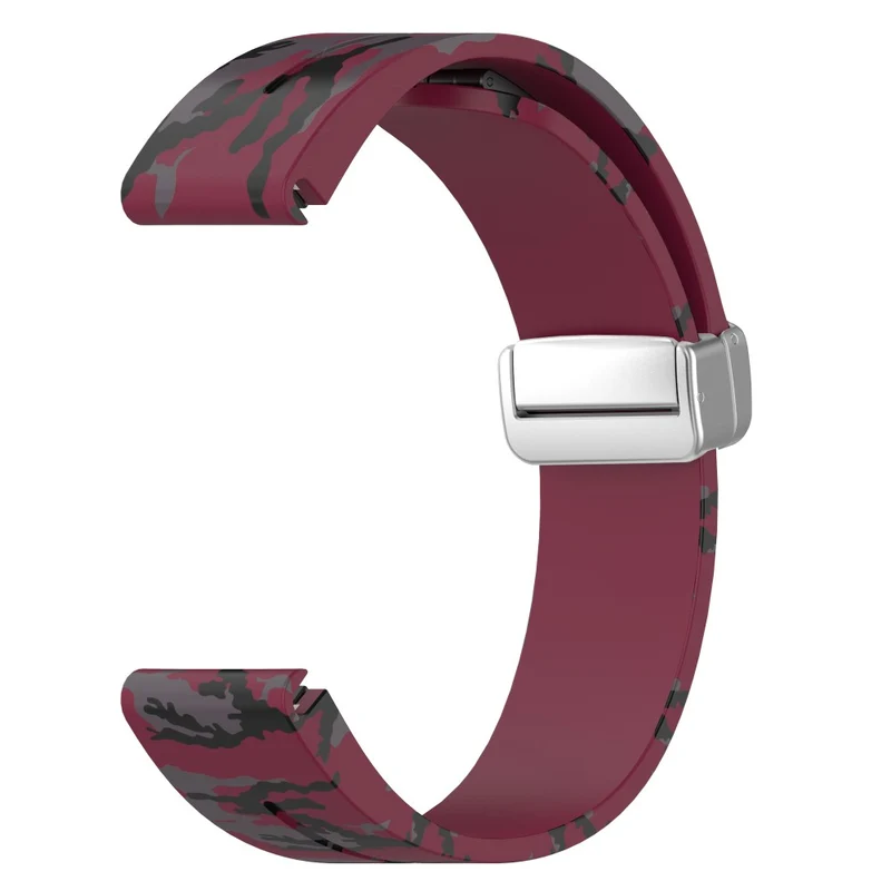 Garmin 26mm Quickfit Universal Flexible Watch Band Silver Buckle Wrist Strap - Camo Wine Red