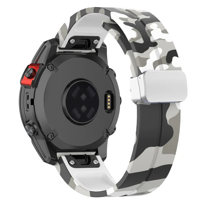 Garmin 26mm Quickfit Universal Flexible Watch Band Silver Buckle Wrist Strap - Camo Wine Red