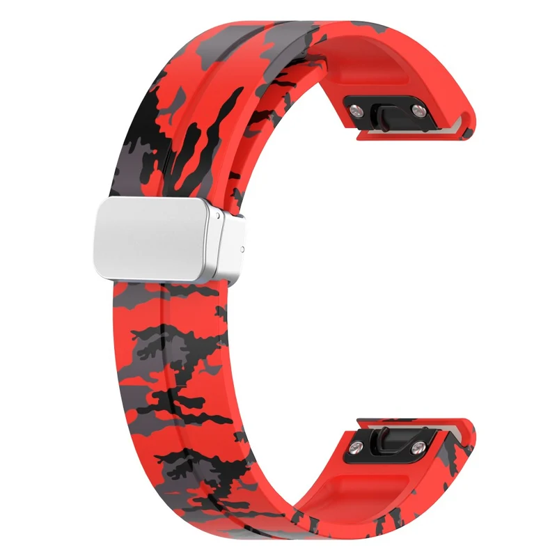Garmin 26mm Quickfit Universal Flexible Watch Band Silver Buckle Wrist Strap - Camo Wine Red