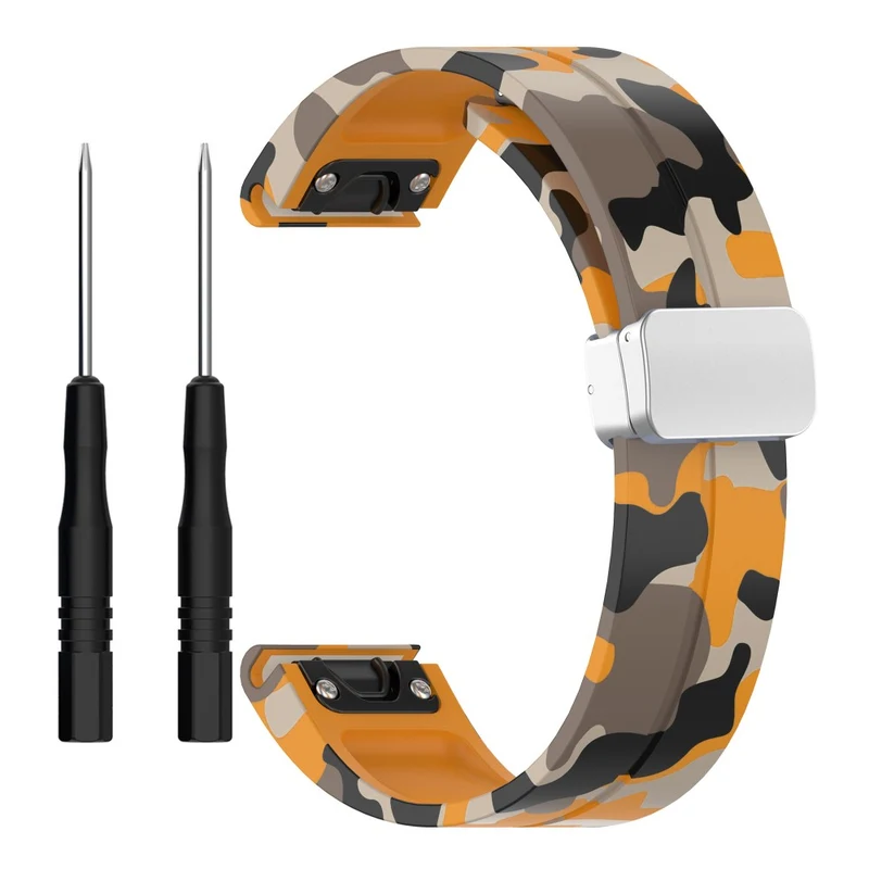 Garmin 26mm Quickfit Universal Flexible Watch Band Silver Buckle Wrist Strap - Camo Wine Red