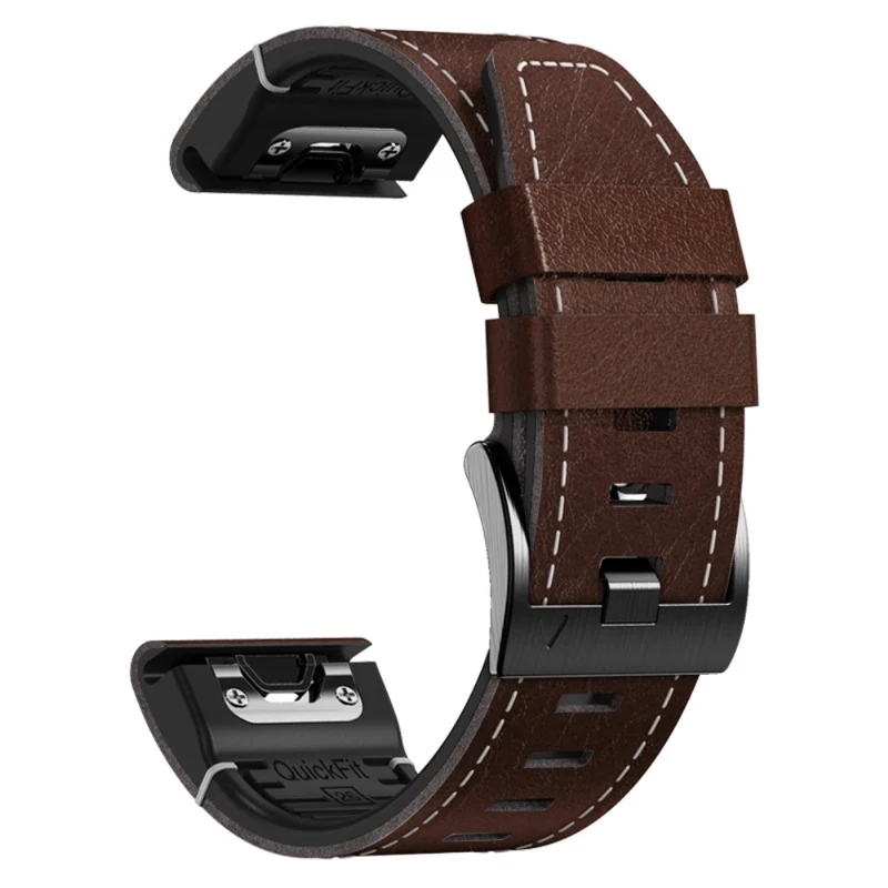 Garmin 26mm Quickfit Universal Watch Strap Leather Coated Flexible Wrist Band - Coffee
