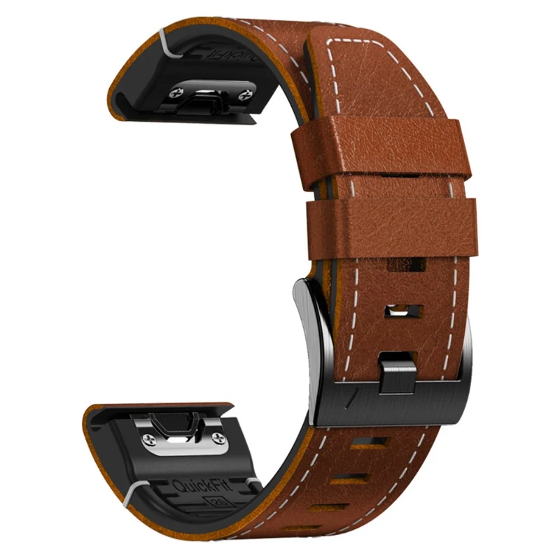 Garmin 26mm Quickfit Universal Watch Strap Leather Coated Flexible Wrist Band - Coffee
